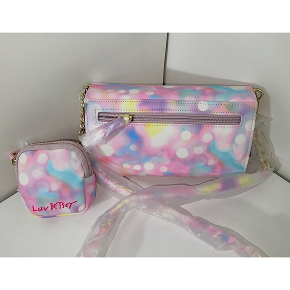 Luv Betsey Johnson Crossbody heart pink Multicolor removeable Ear Bud pouch - Picture 5 of 16